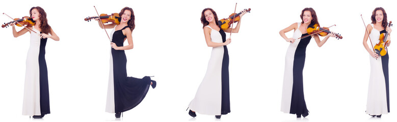 Woman playing violin isolated on white background © Elnur