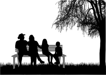 Family silhouettes in nature.