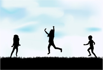  Silhouettes of children playing. Silhouettes conceptual.