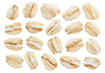 Oat flakes isolated on white background. Top view. Close up.
