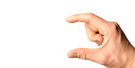 Space for business card or text in hand isolated on white background.