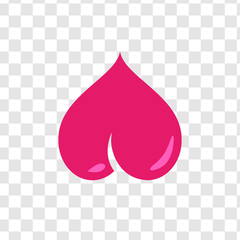 Vector Icon of Pink Bum in form of Heart on transparent background.