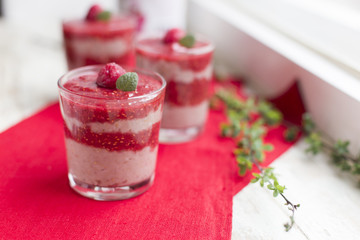 Dessert with raspberries