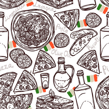 Italian Food Hand Drawn Seamless Pattern