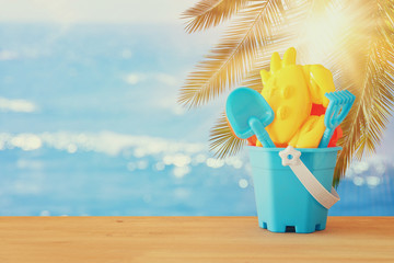 vacation and summer image with beach toys for kid.