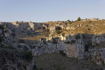 Ravine landscape surrounding Matera in Italy