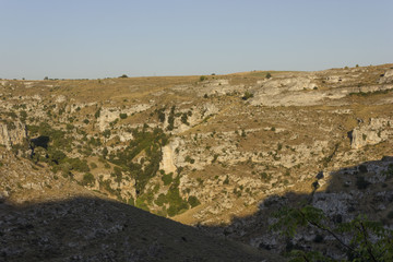 Ravine landscape surrounding Matera in Italy