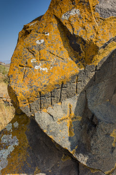 Khachkars, stone crosses in Sevanavank, a monastery complex located on the northwest coast of Lake Sevan in the province of Armenia Gegharkunik, near the city of Sevan