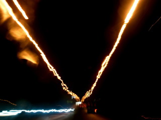 Lights of the night city. Road lights at night. Boke