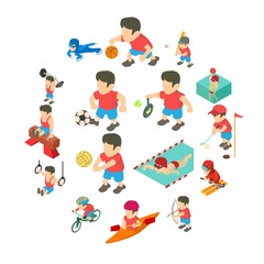 Fototapeta premium Sport icons set. Isometric illustration of 16 sport vector icons for web