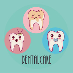 dental care kawaii characters vector illustration design
