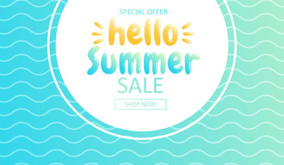 Hello summer. Banner of sale in online store. Special offer, shop now