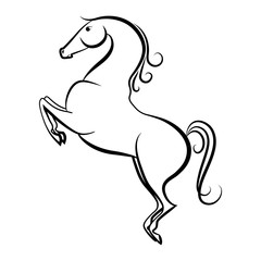 A line sketch of a horse execute the element of the higher school of riding.