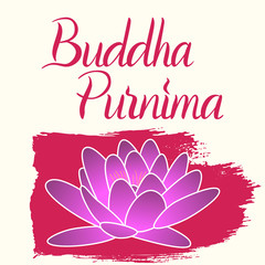 Buddha Purnima hand written lettering and lotus flower