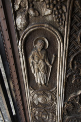 Fragment of ornamental door in the monastery complex Sevanavank located on the northwest coast of Sevan in the province of Armenia Gegharkunik, near the city of Sevan