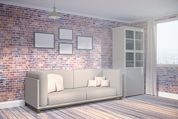 Brick living room with empty poster side