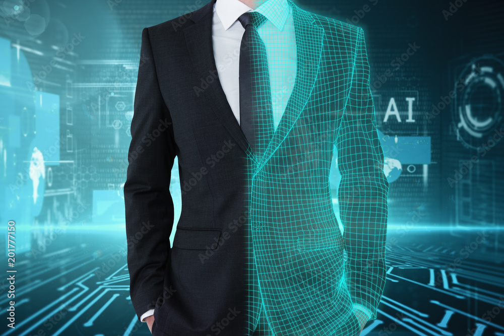 Aufkleber technology, artificial intelligence and analytics concept