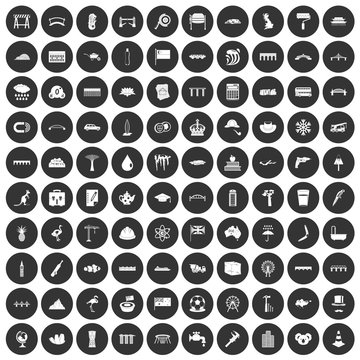 100 bridge icons set in simple style white on black circle color isolated on white background vector illustration
