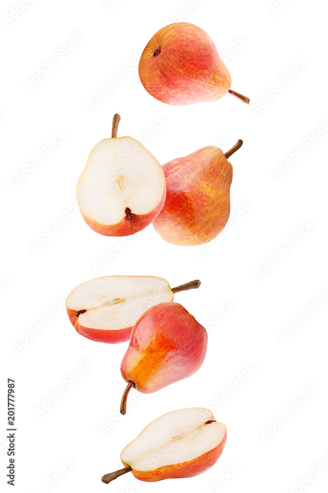 Sticker falling sweet pear fruits isolated on white