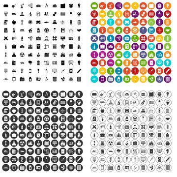 100 company icons set vector in 4 variant for any web design isolated on white