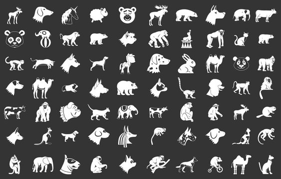 Animals icon set vector white isolated on grey background 