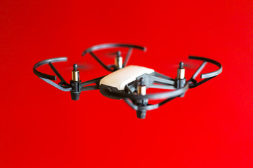 Flying drone close-up, narrow depth of field