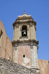 Fototapeta na wymiar The main Bell-tower of Saint Giuliano church, Erice, Sicily, Italy