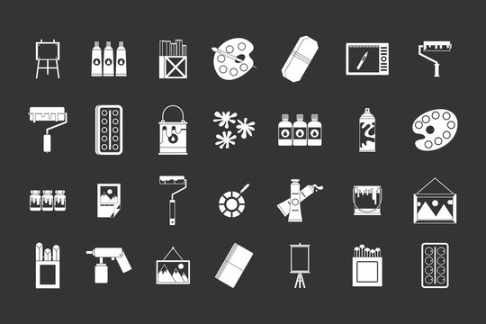 Paint tools icon set vector white isolated on grey background 