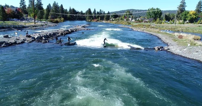 Drone footage of Kayak Park  on the Deschutes River, Bend Oregon