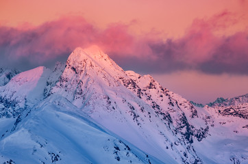 Beautiful winter sunset in Tatra mountains, Swinica mountain, Poland Slovakia