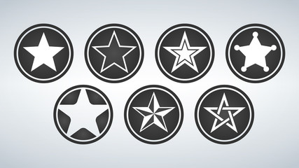 Set of White Star in the black circle. Icons. Vector illustration isolated on modern background.
