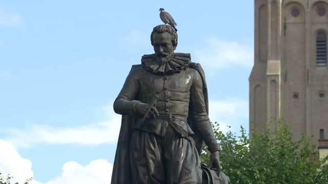 Close up of the Simon Stevin statue in Bruges