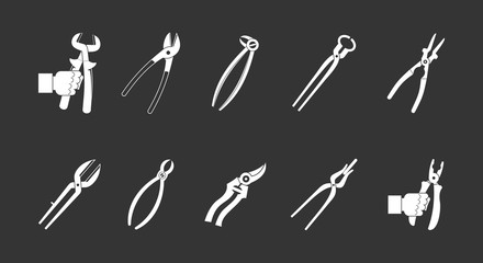 Pliers icon set vector white isolated on grey background 