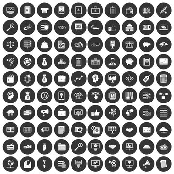 100 business process icons set in simple style white on black circle color isolated on white background vector illustration