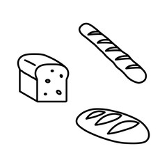 line bread black icons on white background