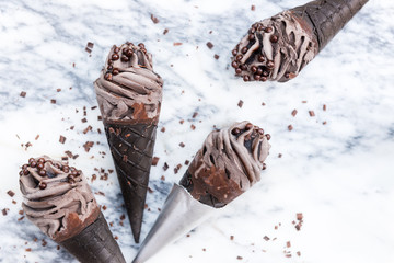 Double Chocolate Ice Creams with Black Waffle Cones