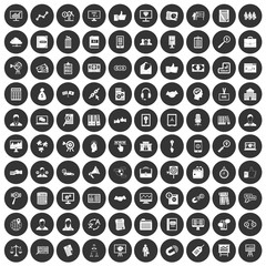 100 business training icons set in simple style white on black circle color isolated on white background vector illustration