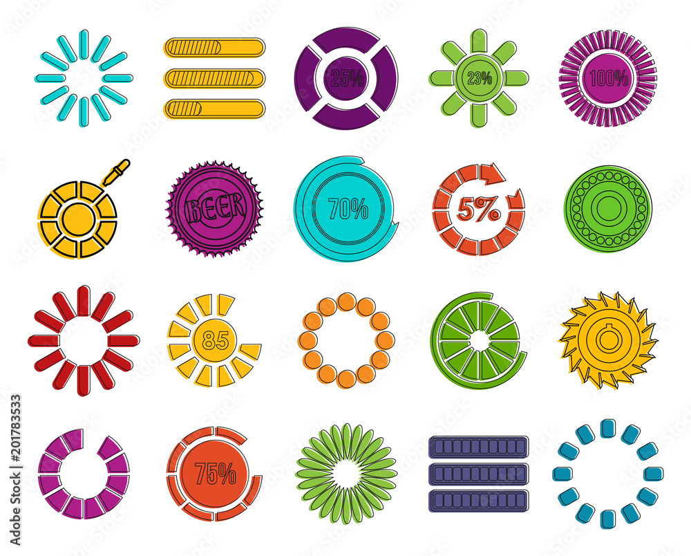 Poster loading icon set. color outline set of loading vector icons for web design isolated on white backgro