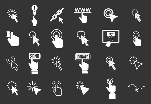 Cursor icon set vector white isolated on grey background 