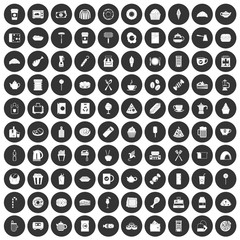 100 cafe icons set in simple style white on black circle color isolated on white background vector illustration