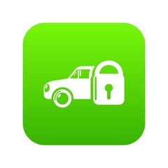 Insurance car icon green vector isolated on white background