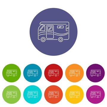 Traveling camper van icons color set vector for any web design on white background