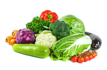 Wall murals Vegetables Fresh vegetables isolated on a white background.