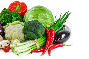Fresh vegetables isolated on a white background.