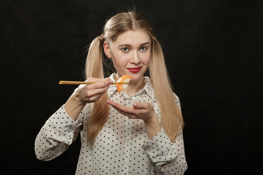woman with sushi