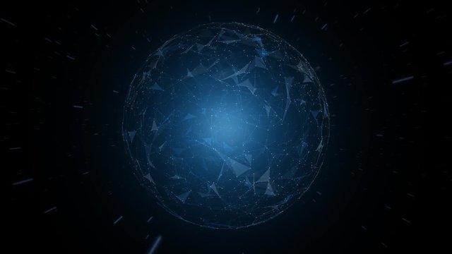 Futuristic network sphere motion with stars travel. 