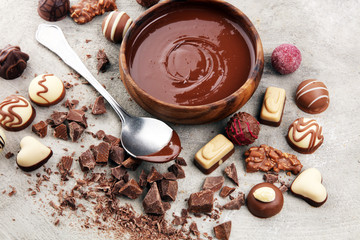 a lot of variety chocolate pralines, belgian confectionery gourmet chocolate