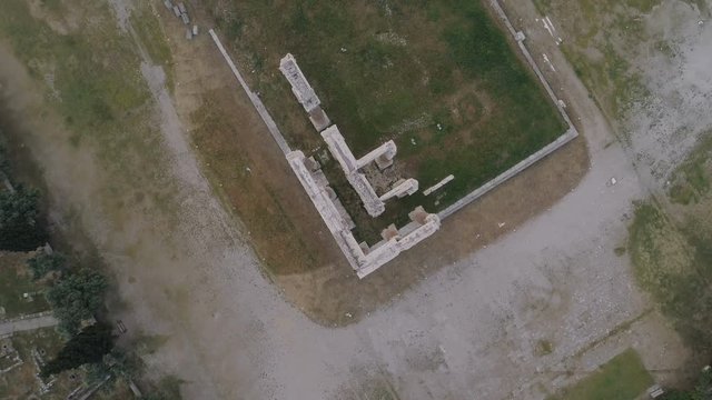 aerial view of Temple of Zeus at Olympia in Athens and modern part of the city