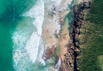 Aerial view of a rocky beach