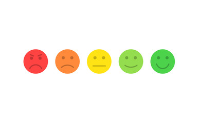 Feedback vector concept. Rank, level of satisfaction rating. Excellent, good, normal, bad awful. Feedback in form of emotions, smileys, emoji. User experience. Review of consumer.